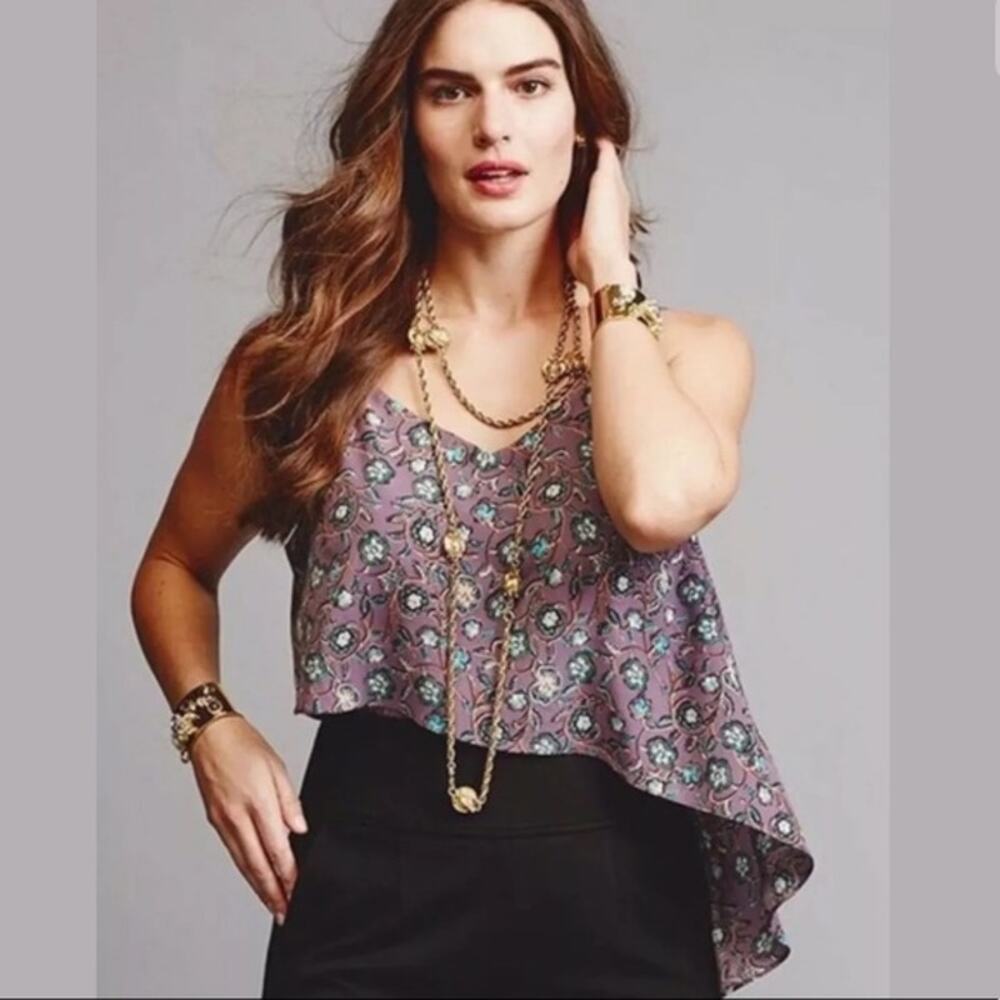 Cabi 3453 Scrollwork Cami Purple & Blue Floral Print Layering Tank Top Blouse
